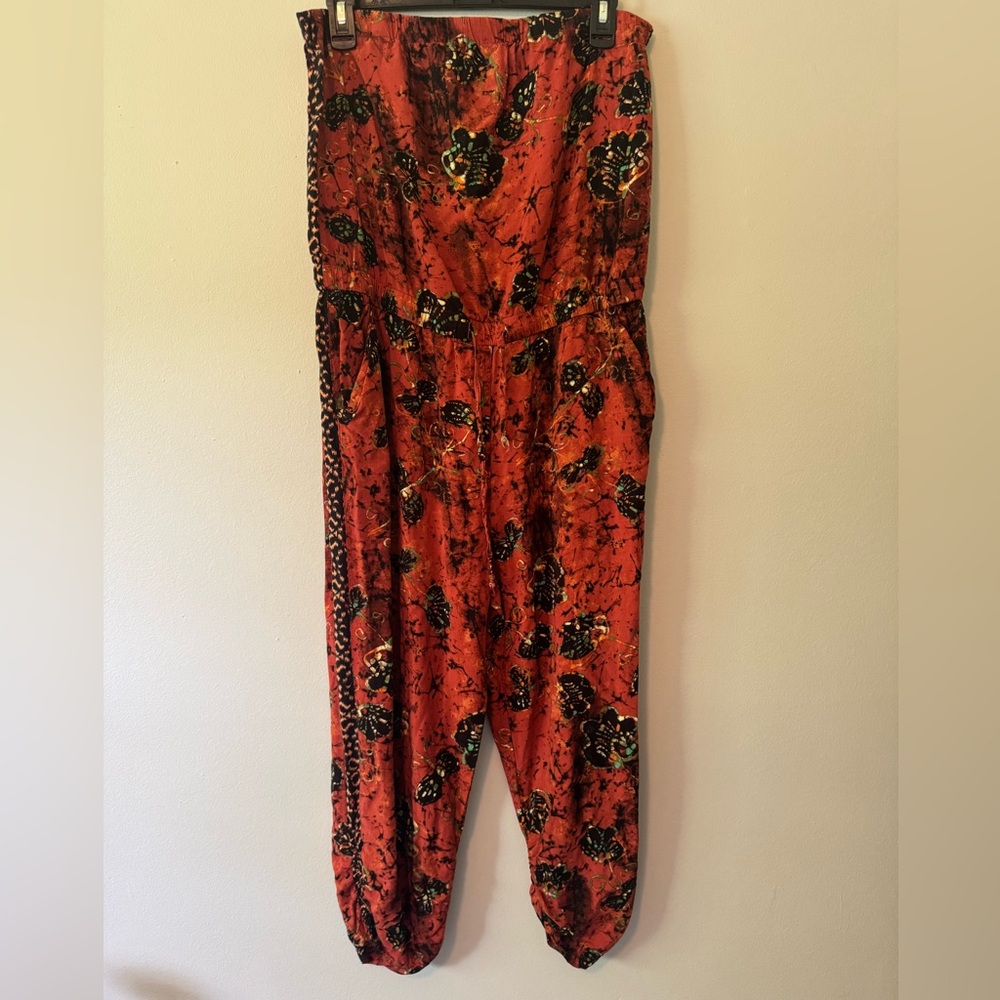 American Rag Red and Black Floral Jumpsuit